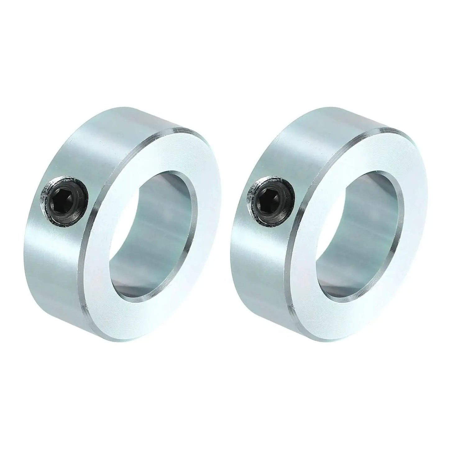 Zinc plated carbon steel set screw shaft collars with a 15/16 bore, 1-5/8 outside diameter and 9/16 inch thickness for automation use