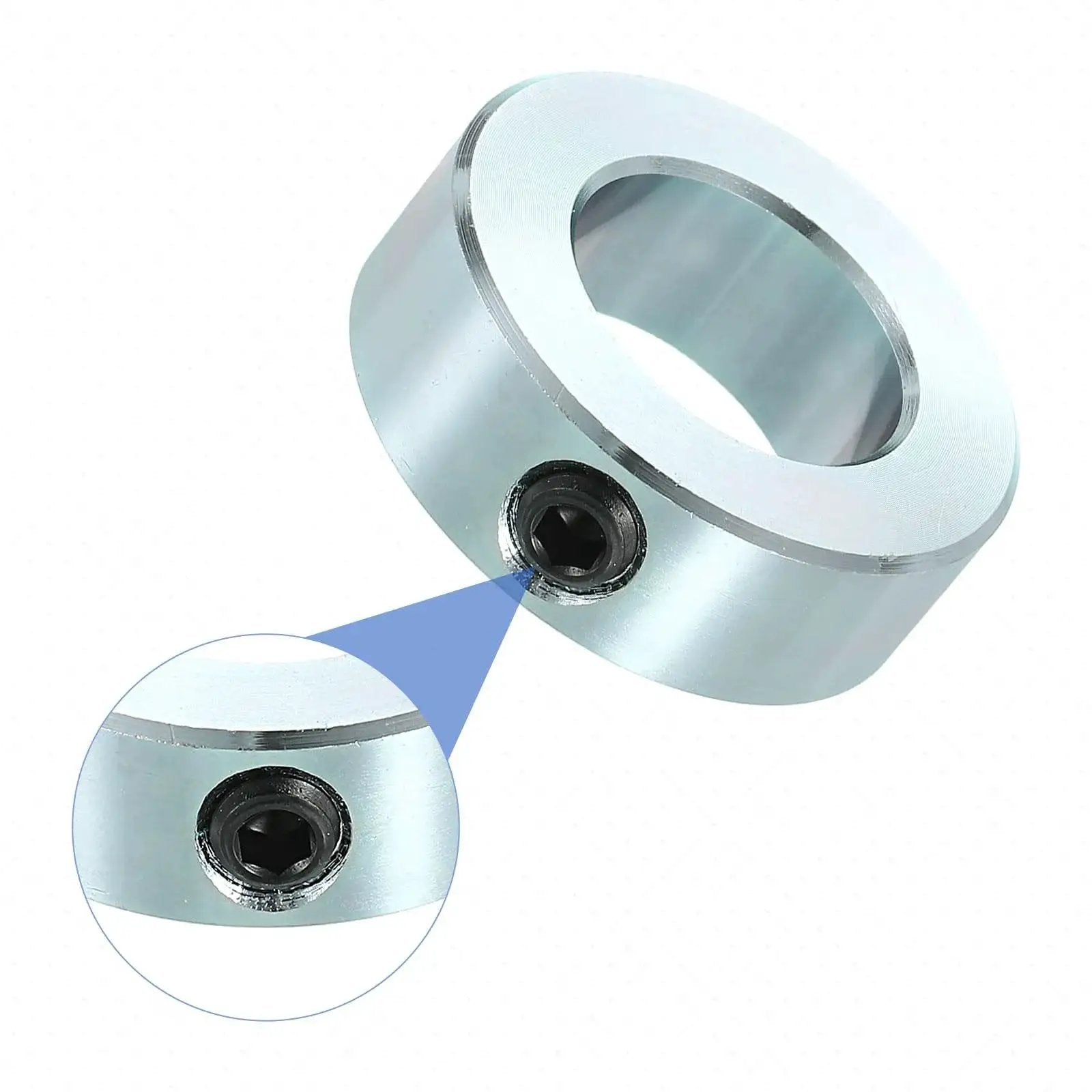 Zinc plated carbon steel set screw shaft collar with a 15/16 bore, 1-5/8 outside diameter and 9/16 inch thickness for automation and robotics
