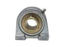 Front view of Single Wide Zinc Take-Up Housing UCTB207-22NPMZ2 1-3/8 in Set Screw, nickel-plated bearing mount, sealed ball bearing compatible.